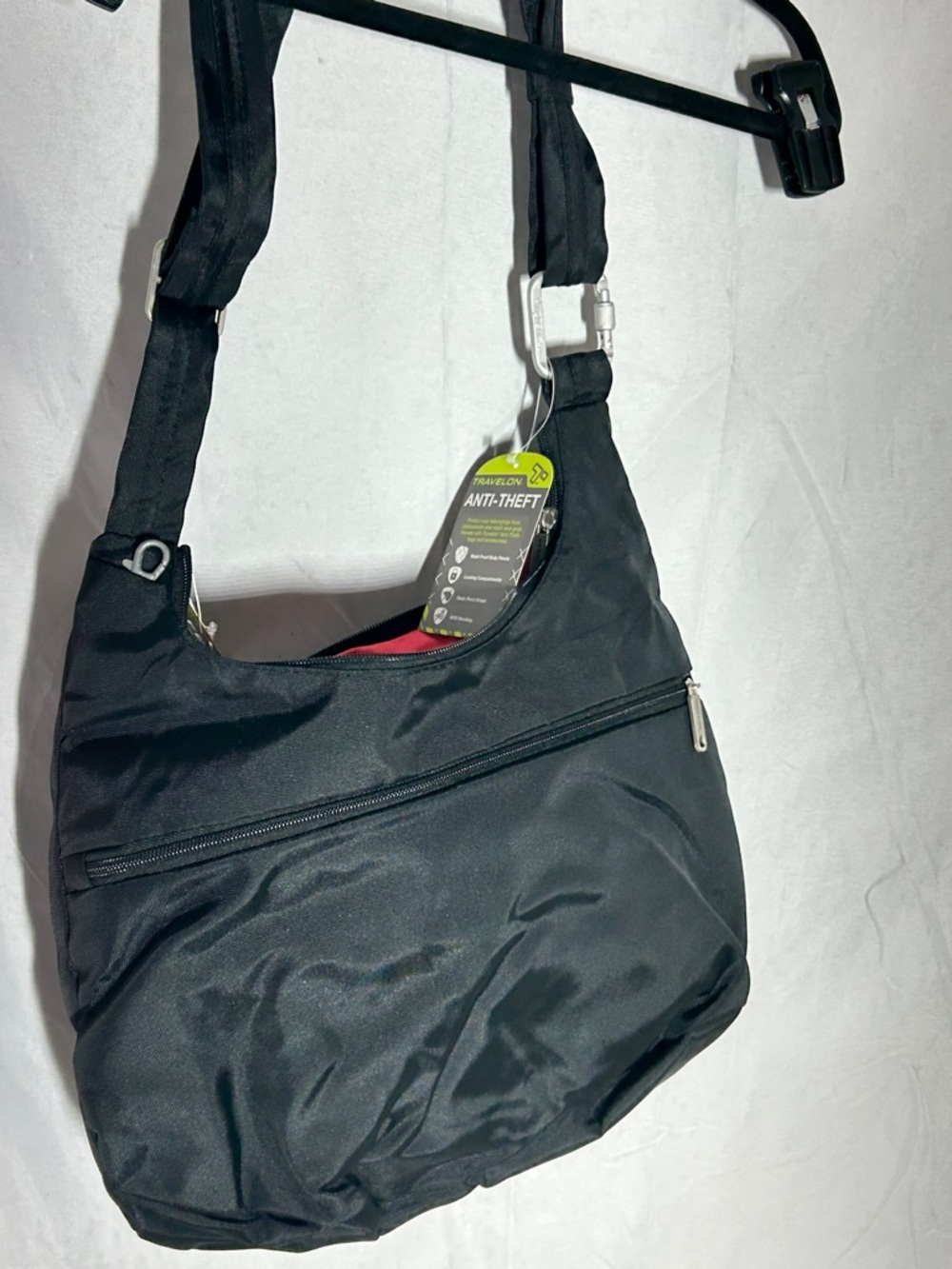 Travelon Black Anti-Theft Messenger Crossbody Bag with Red Lining